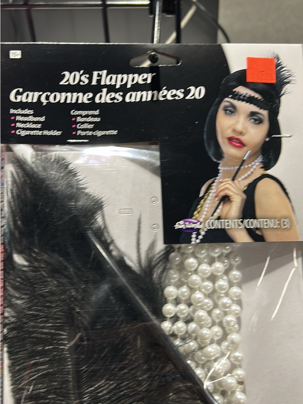 20s Flapper Feather Headband Set with Pearl Necklace - Black